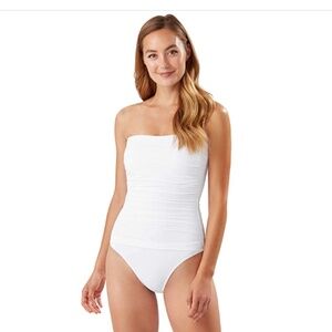 Tommy Bahama Pearl Shirred Bandeau One Piece Swimsuit White Size 6 10505